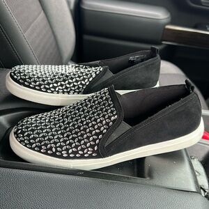 Carlos LIKE NEW Women's Slip-On Shoes Black Rhinestone Embellished 8 1/2